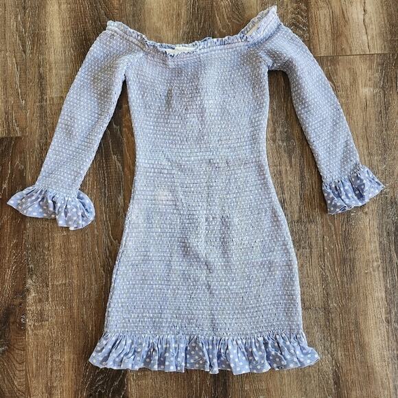 Caroline Constas Tilly Dress Blue White Mini Polka Dot Small Off the Shoulder - Picture 4 of 14